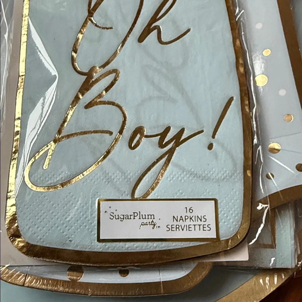 READ - NWT Baby Boy Blue Gold Plates Napkins Baby Shower Party Tableware
